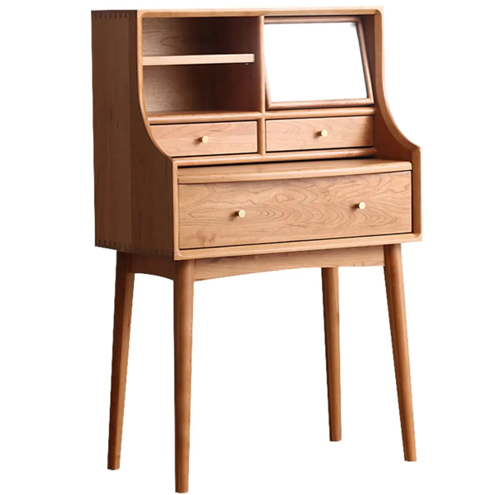 Japandi wood dressing table cherry lane in white background.