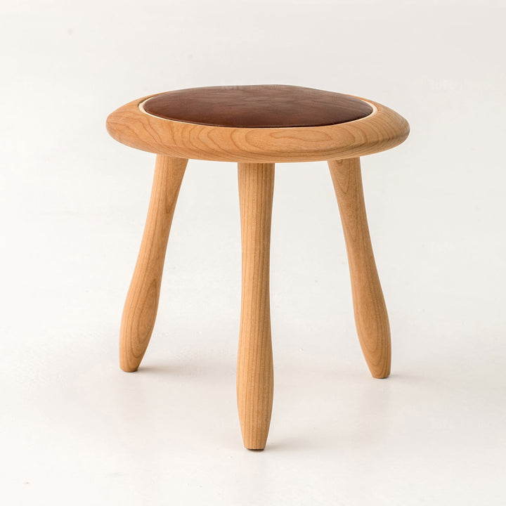 Japandi wood round stool petite with context.
