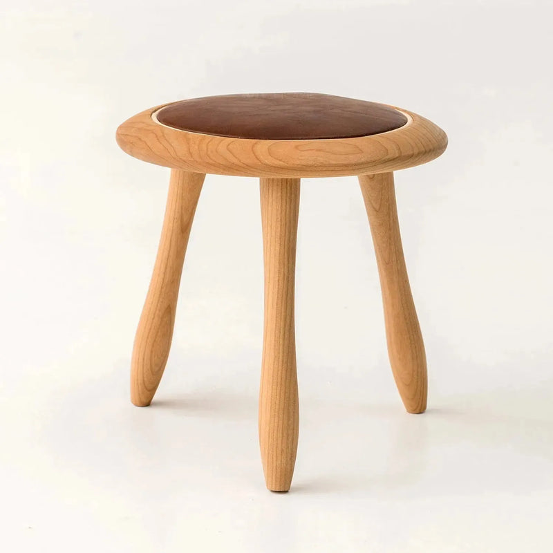 Japandi wood round stool 2pcs set petite with context.
