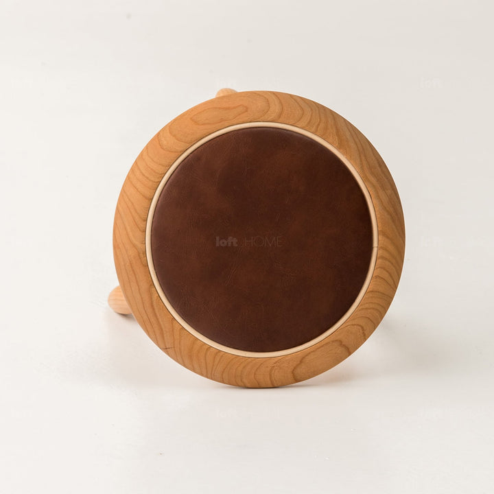 Japandi wood round stool petite in real life style.