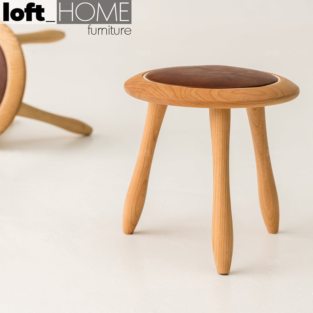 Japandi wood round stool petite primary product view.