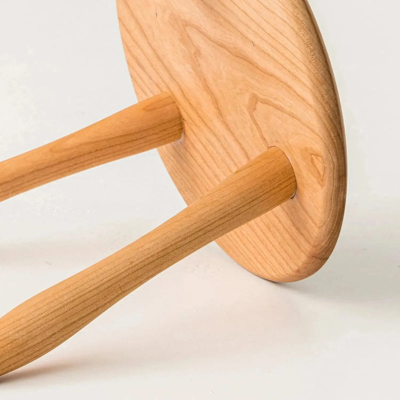 Japandi wood round stool 2pcs set petite in panoramic view.
