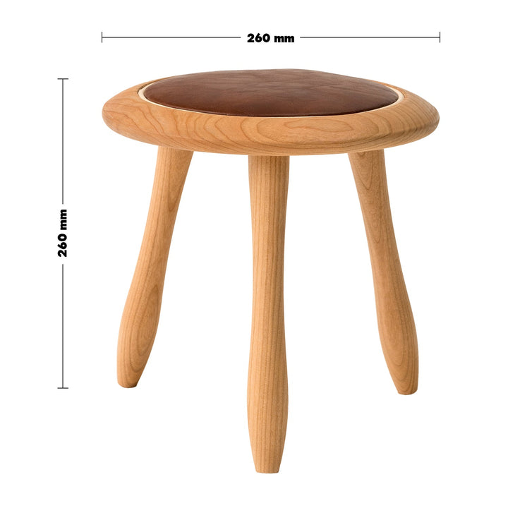 Japandi wood round stool petite size charts.