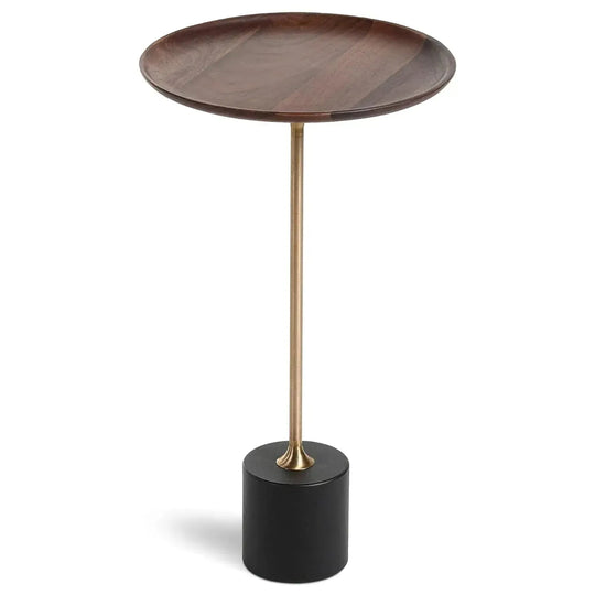 Japandi wood side table cocktail in white background.