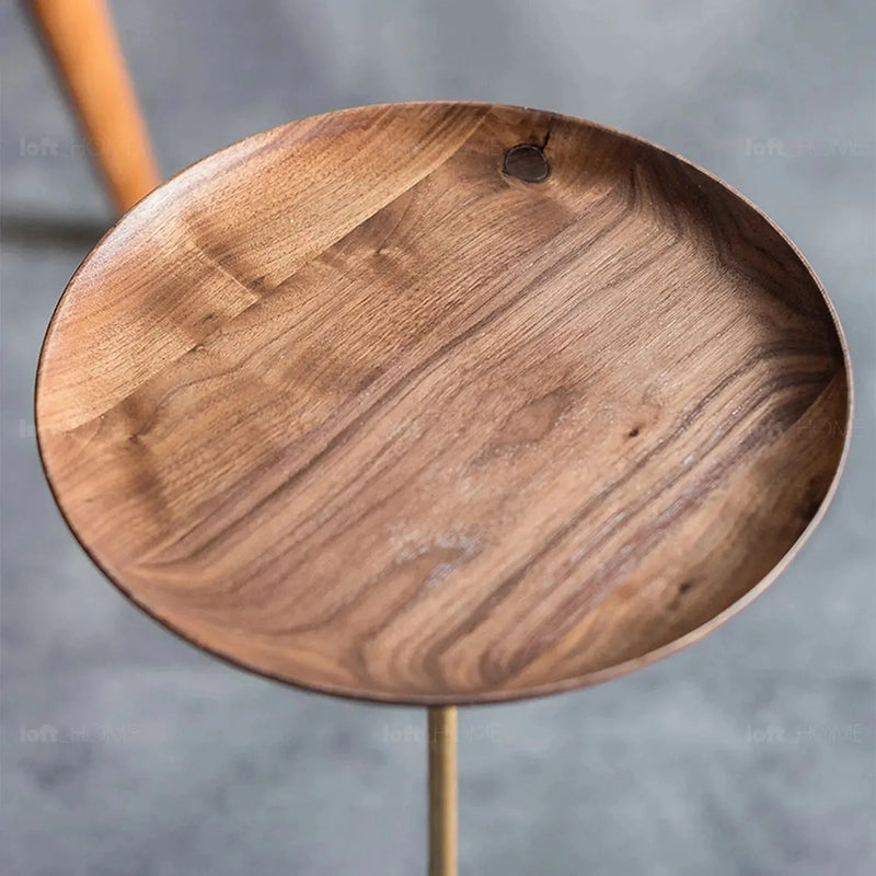 Japandi wood side table cocktail with context.