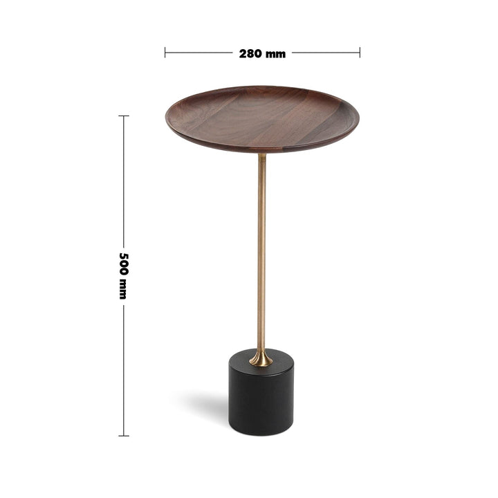Japandi wood side table cocktail size charts.