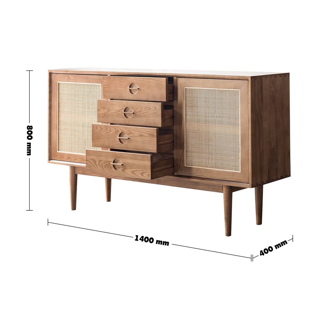 Japandi wood storage cabinet peak size charts.