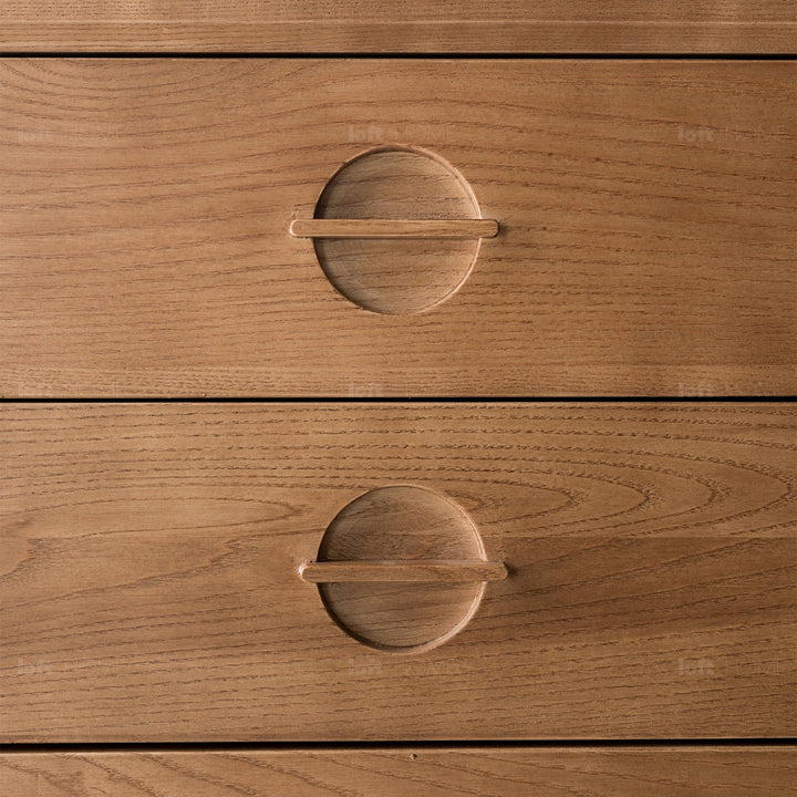 Japandi wood storage cabinet peak in details.