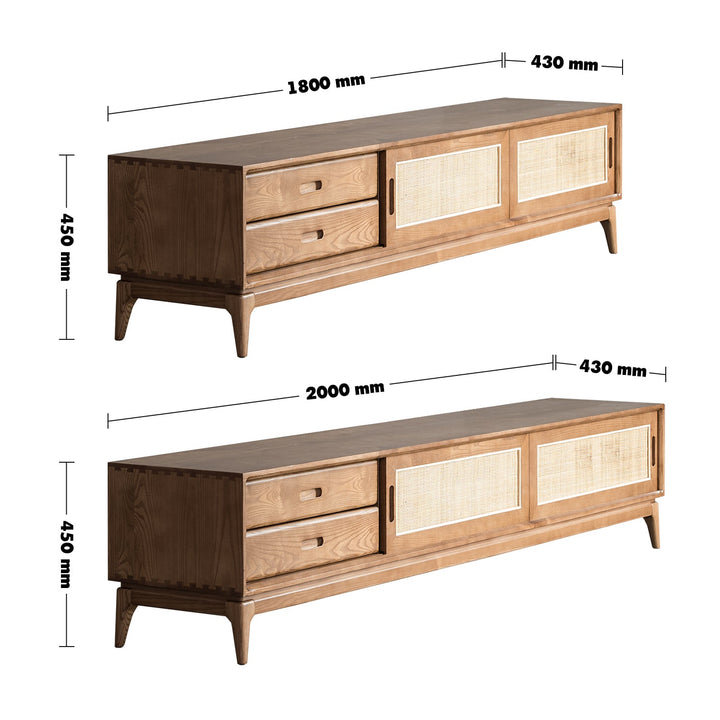 Japandi wood tv console peak size charts.