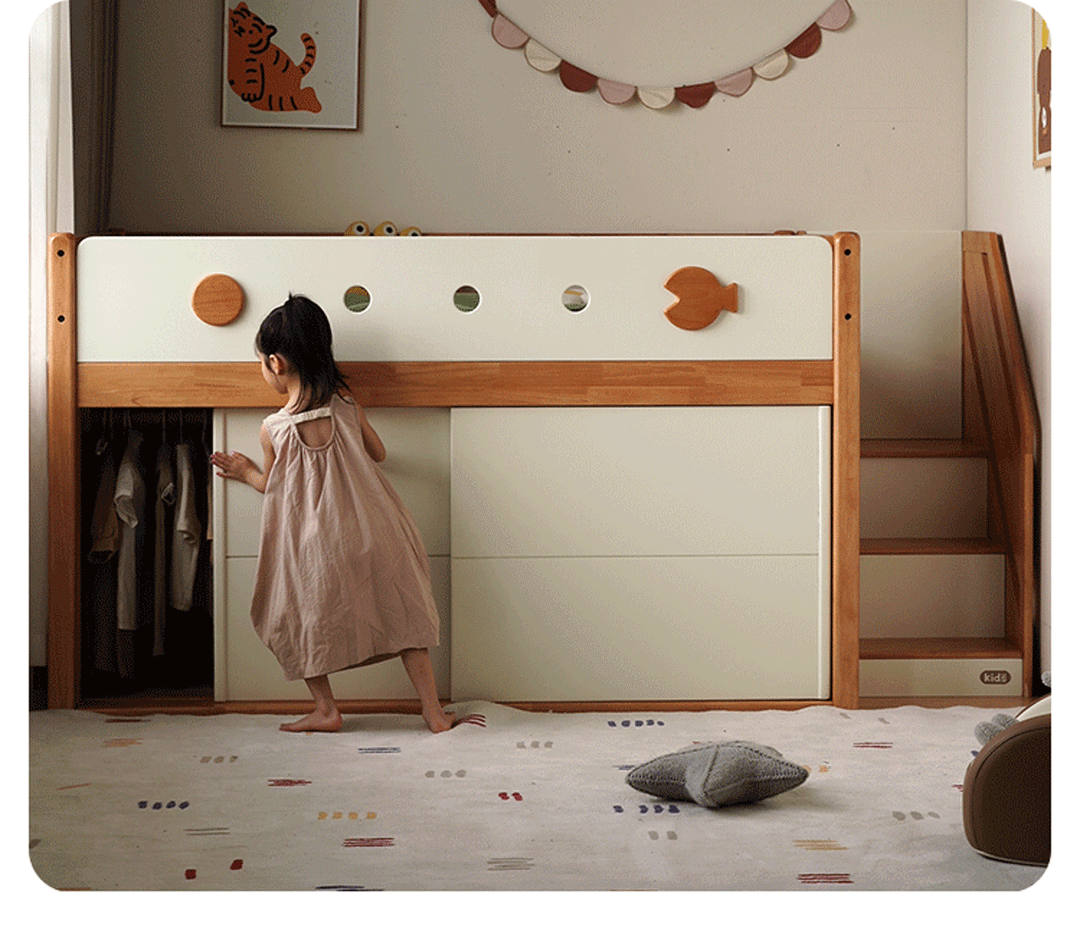 Scandinavian Rubber Wood Kids Storage Bed LUNOR