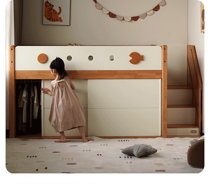 Scandinavian Rubber Wood Kids Storage Bed LUNOR