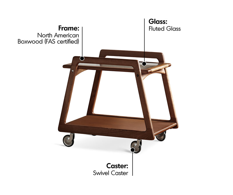Vintage Boxwood Wheeled Trolley Side Table YOYO Material Details Chart