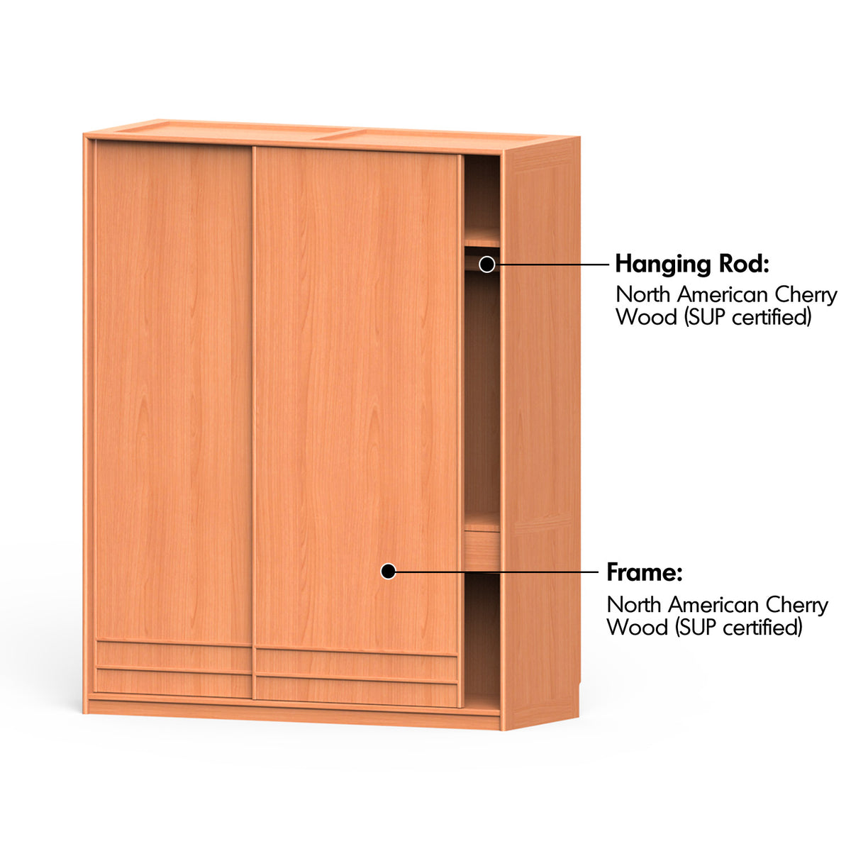Scandinavian Cherry Wood Sliding Door Wardrobe AUTUMN Material Details Chart