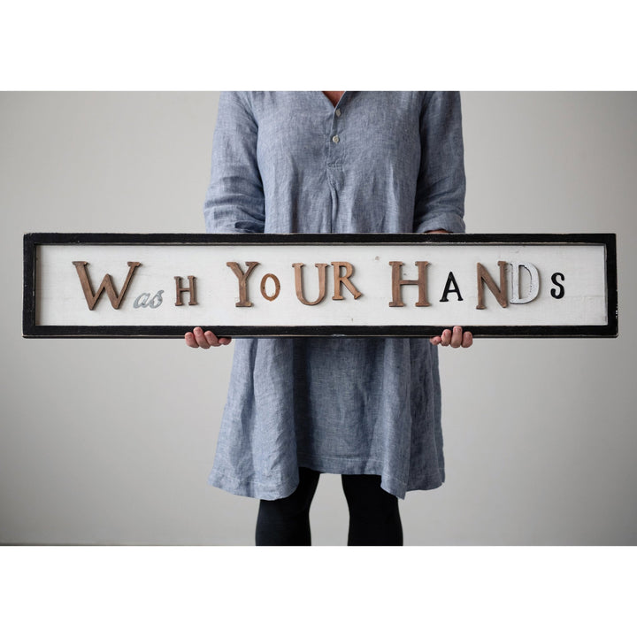 Mdf framed wall decor "wash your hands", multi color primary product view.