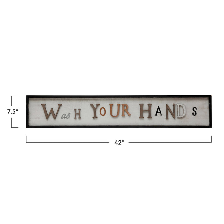 Mdf framed wall decor "wash your hands", multi color size charts.