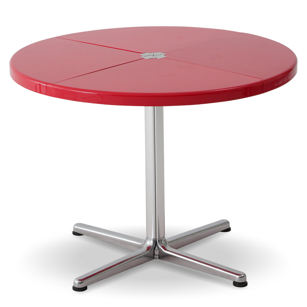 Minimalist abs steel round dining table donut in white background.