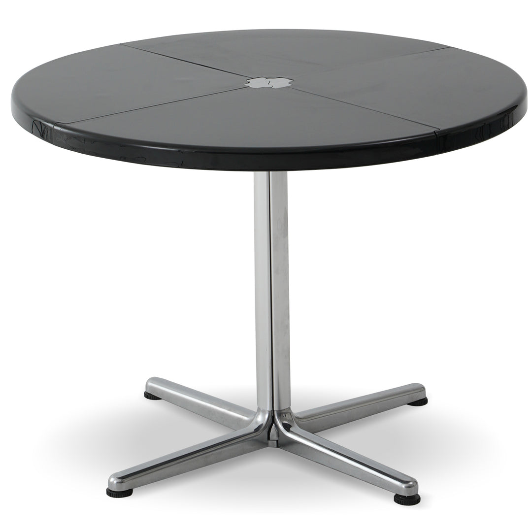 Minimalist abs steel round dining table donut in panoramic view.