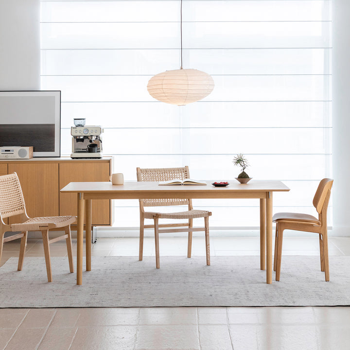 Minimalist ash wood dining table borel color swatches.