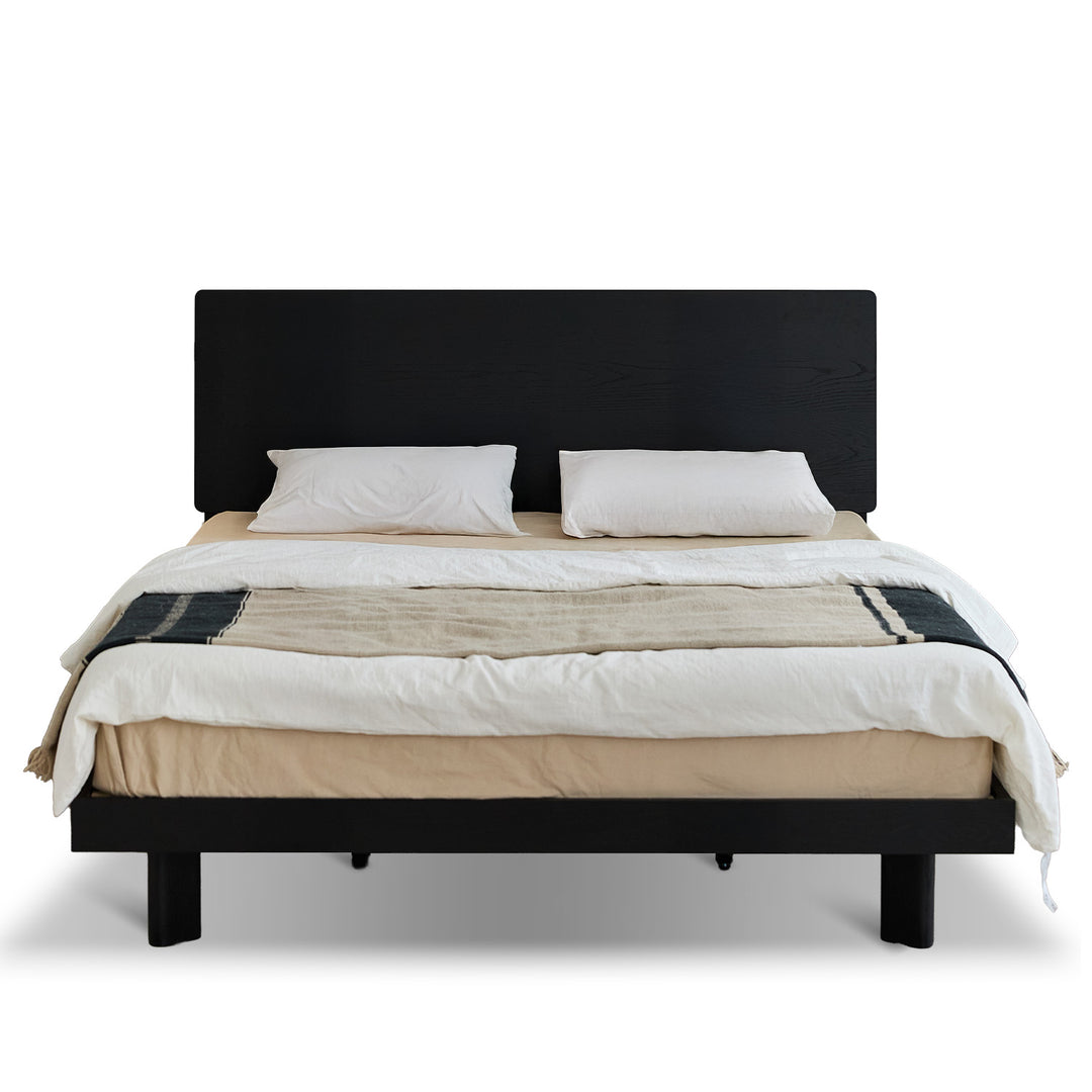 Minimalist ash wood veneer bed monk in still life.