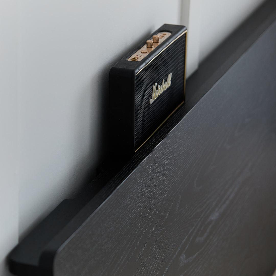 Minimalist ash wood veneer bed monk material variants.