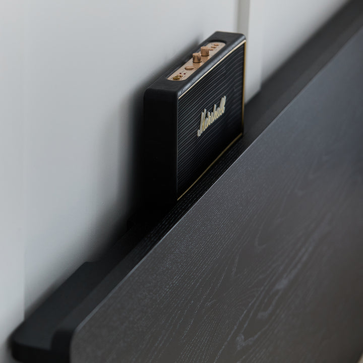 Minimalist ash wood veneer bed monk material variants.