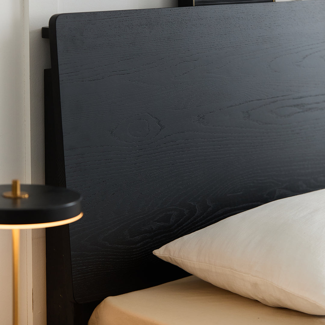 Minimalist ash wood veneer bed monk in real life style.