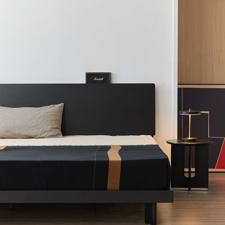 Minimalist ash wood veneer bed monk in details.