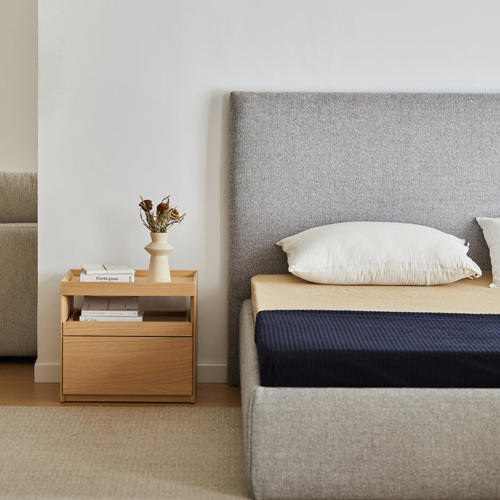 Minimalist ash wood veneer side table charl color swatches.