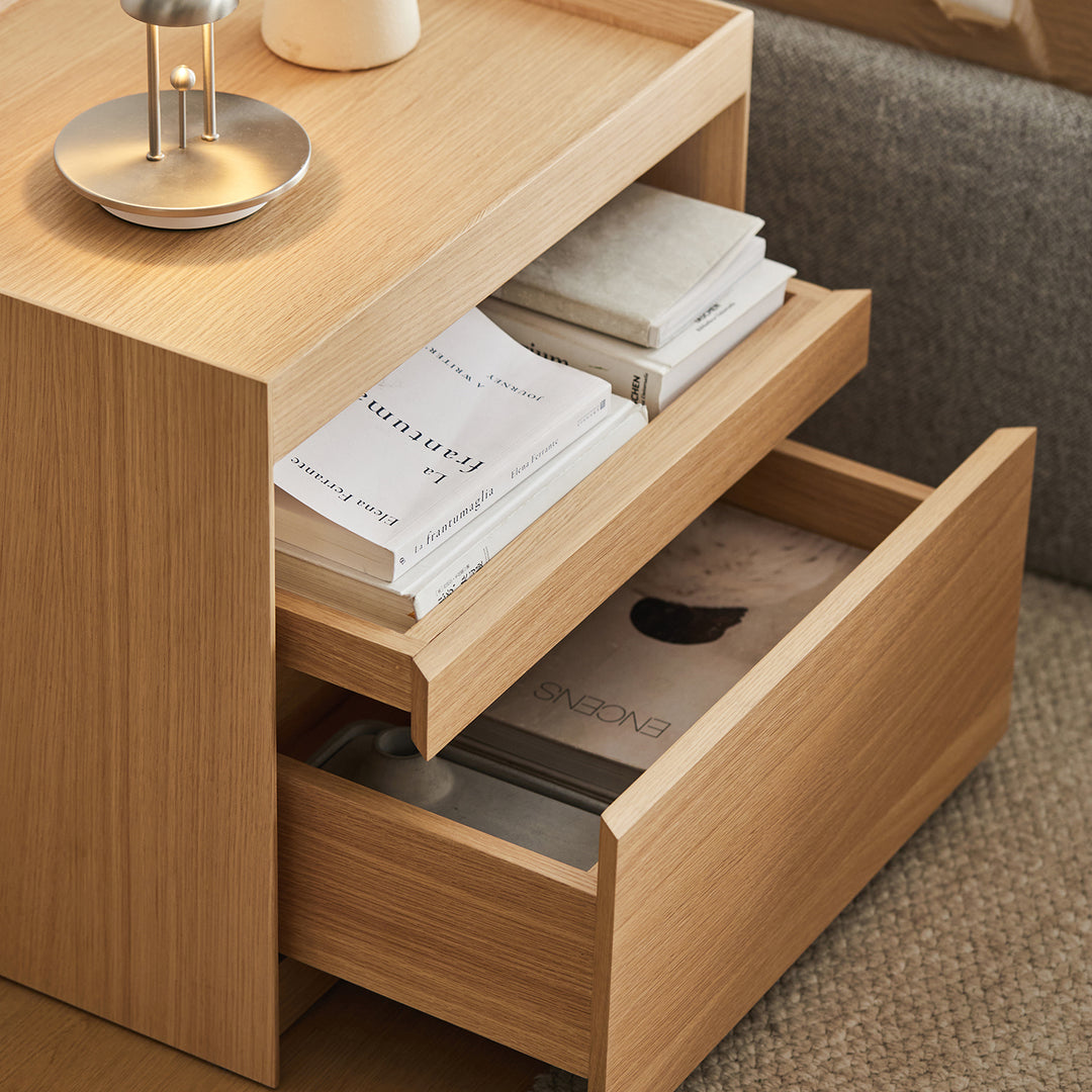 Minimalist ash wood veneer side table charl in real life style.