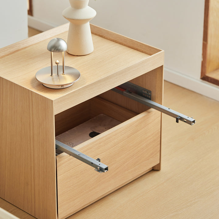 Minimalist ash wood veneer side table charl in details.