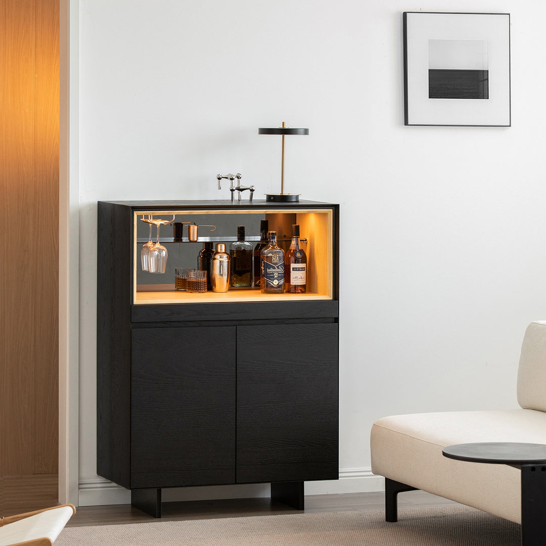 Minimalist ash wood veneer display cabinet  grid primary product view.