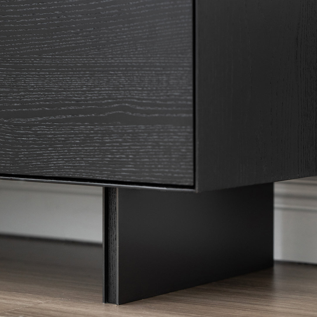 Minimalist ash wood veneer display cabinet  grid in panoramic view.