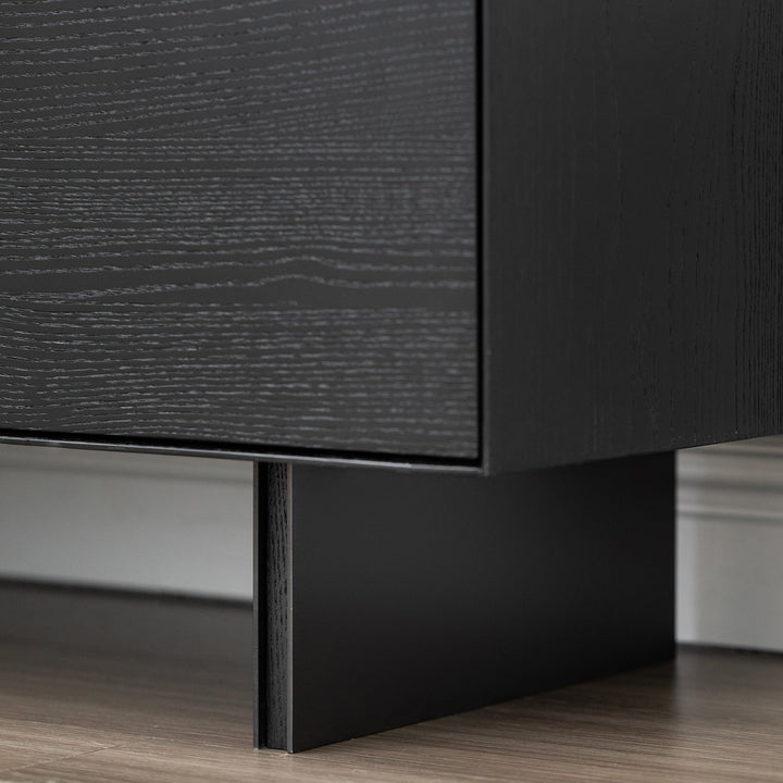 Minimalist ash wood veneer display cabinet  grid in panoramic view.