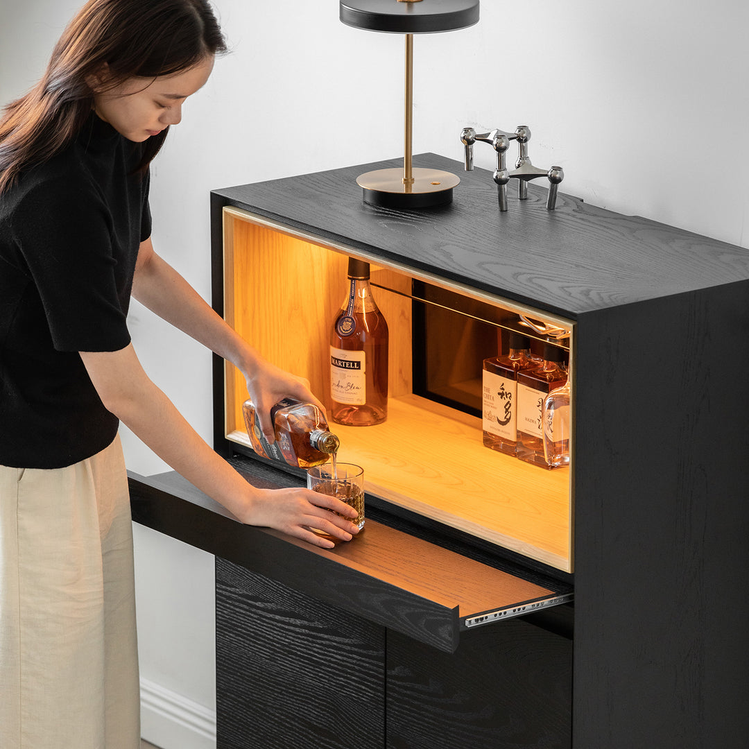 Minimalist ash wood veneer display cabinet  grid size charts.