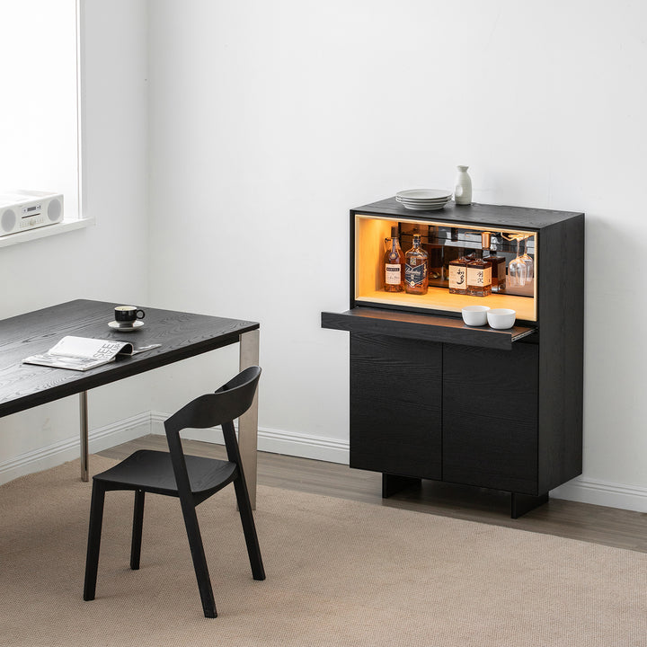 Minimalist ash wood veneer display cabinet  grid in real life style.