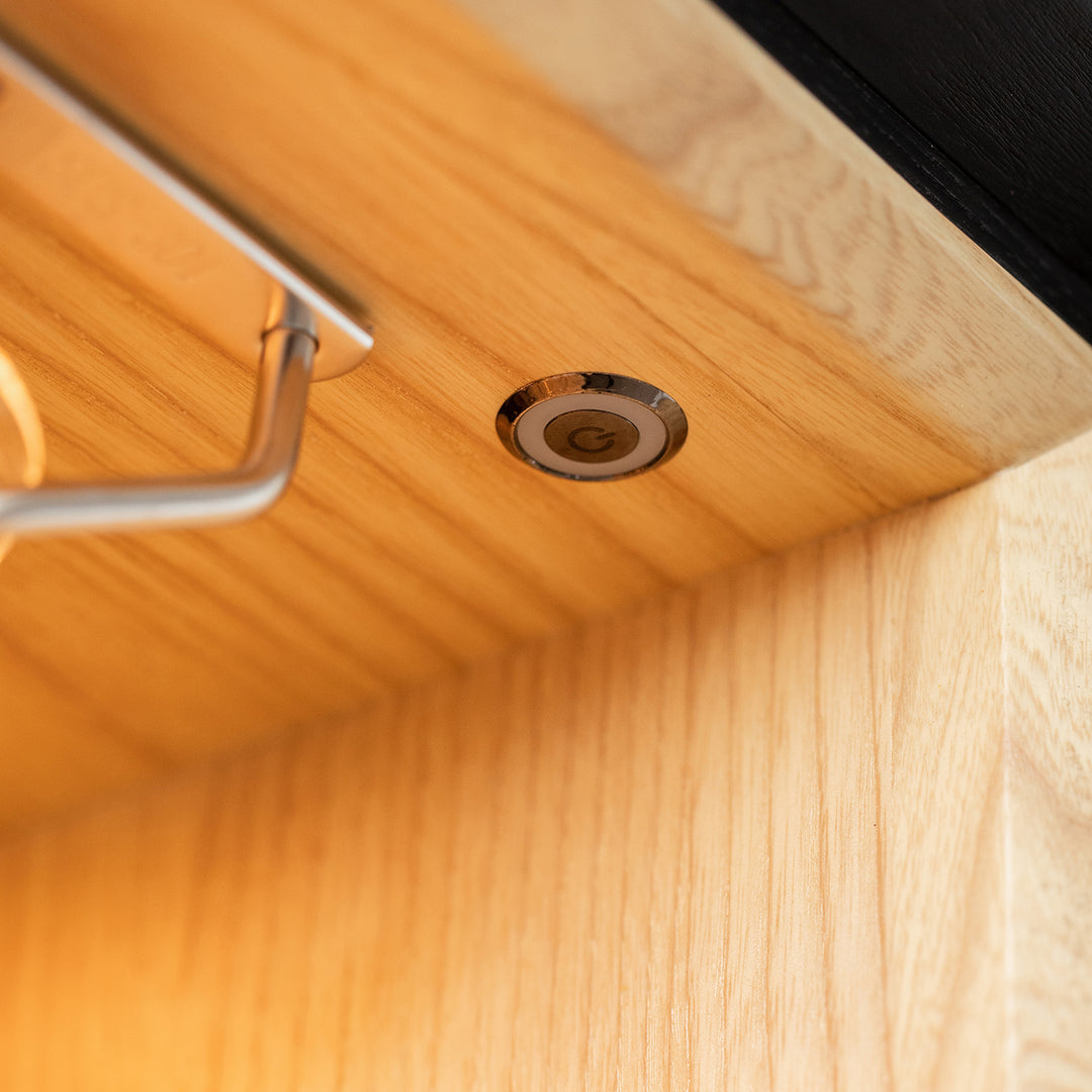 Minimalist ash wood veneer display cabinet  grid in details.