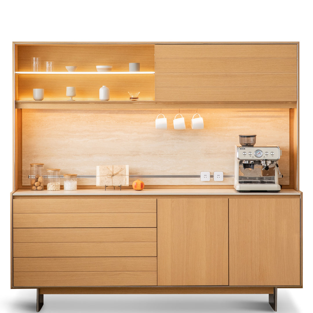Minimalist ash wood veneer kitchen cabinet less conceptual design.