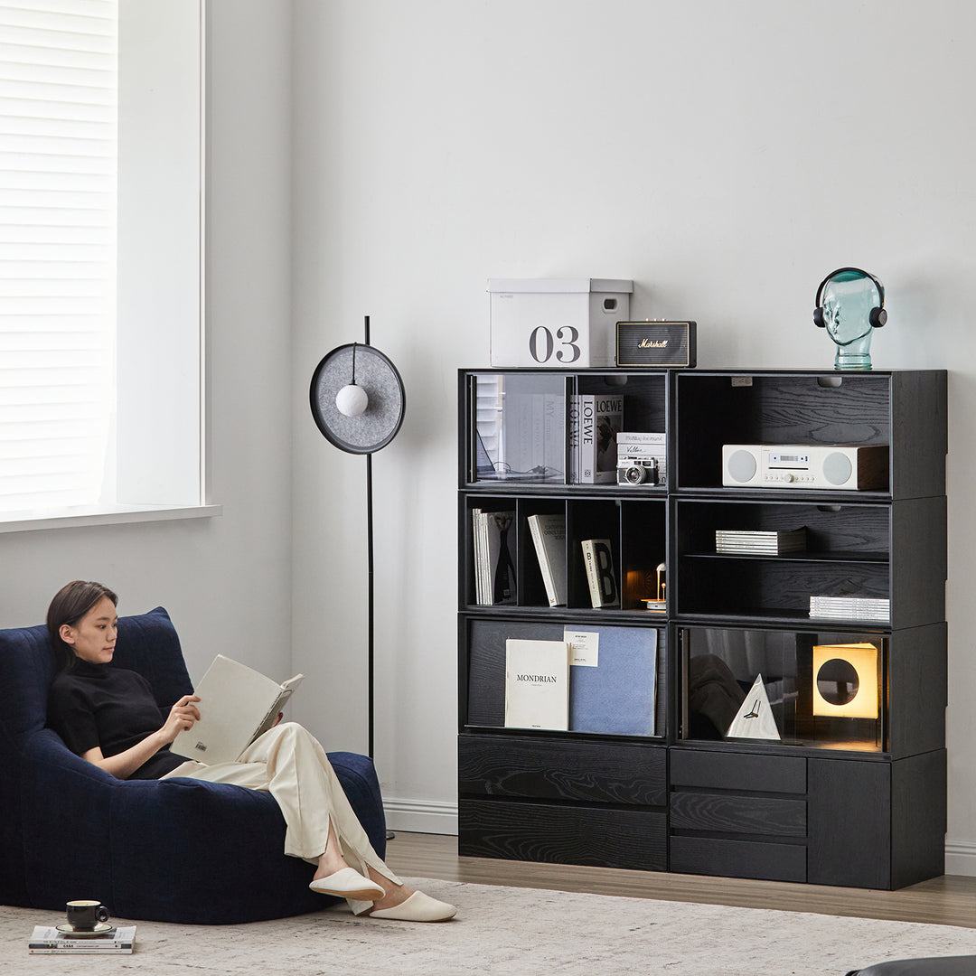 Minimalist ash wood veneer modular cabinet shadow primary product view.