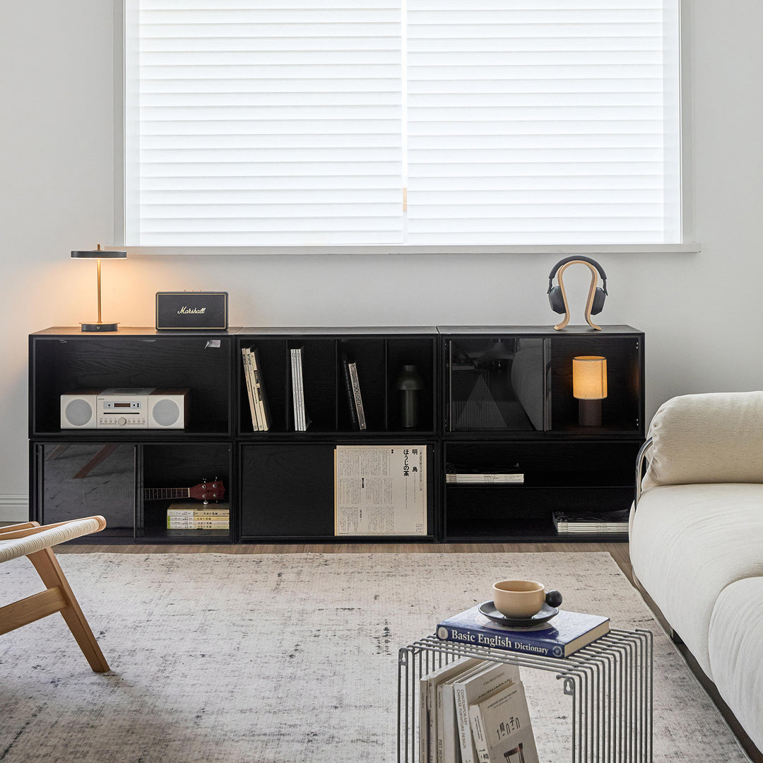 Minimalist ash wood veneer modular cabinet shadow size charts.