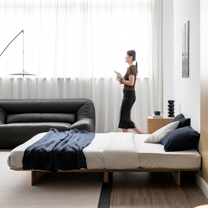 Minimalist ash wood veneer platform floating bed winter size charts.