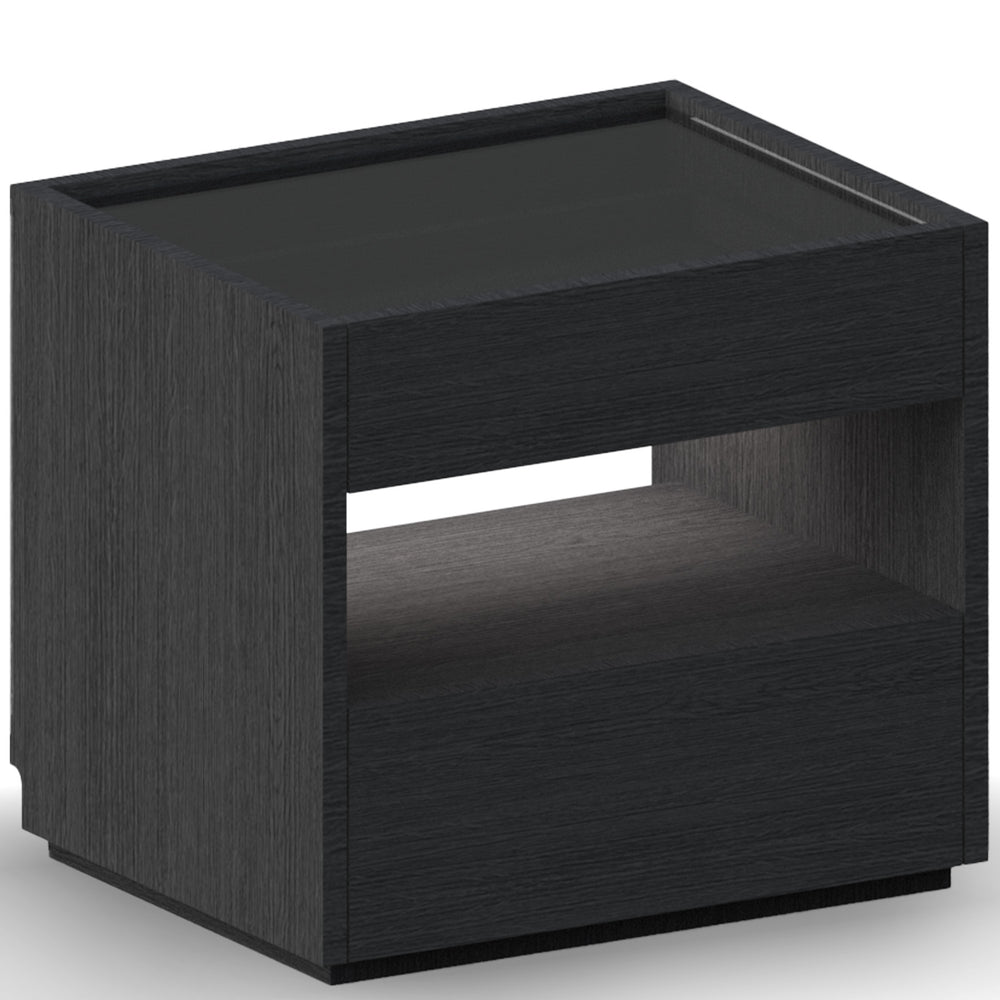 Minimalist ash wood veneer side table monk in white background.