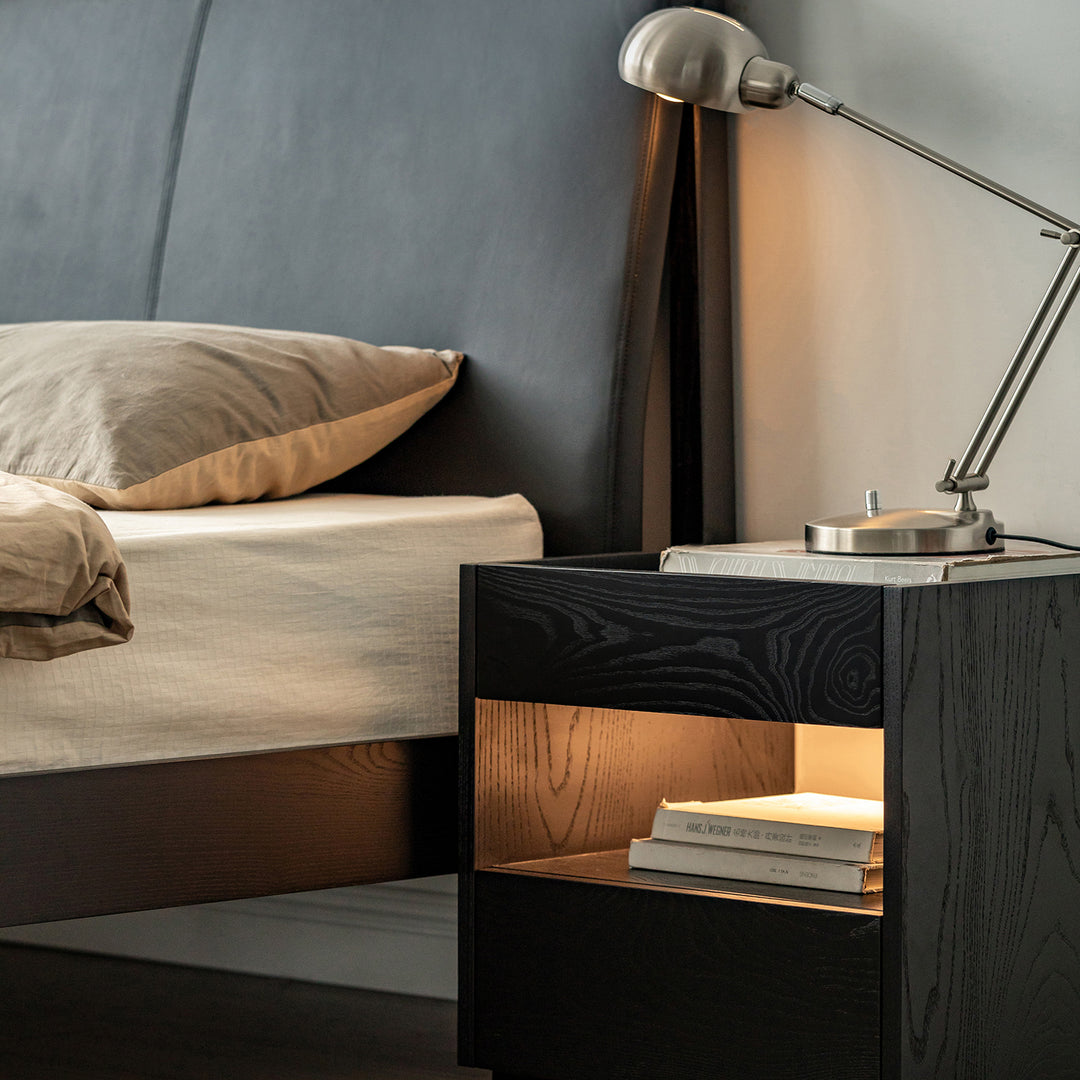 Minimalist ash wood veneer side table monk in real life style.