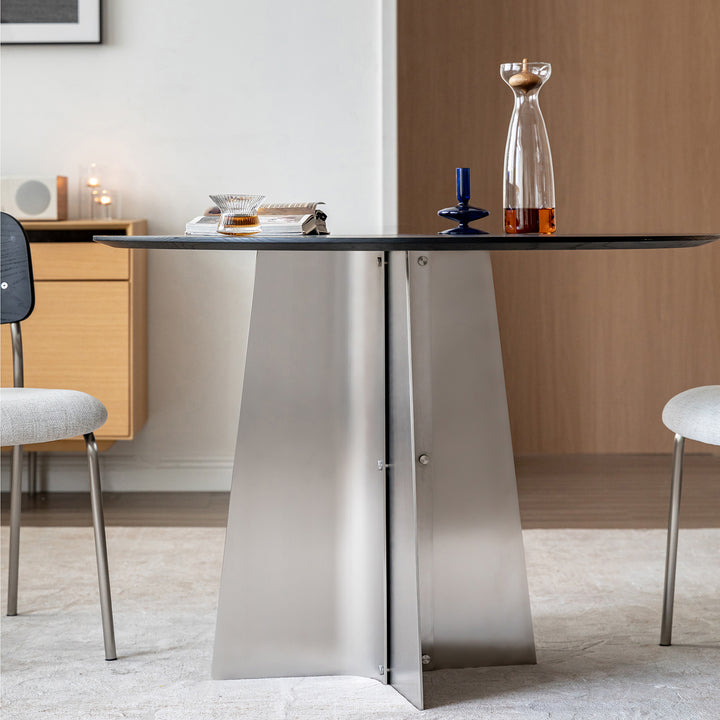 Minimalist ash wood veneer stainless steel round dining table black aeri size charts.