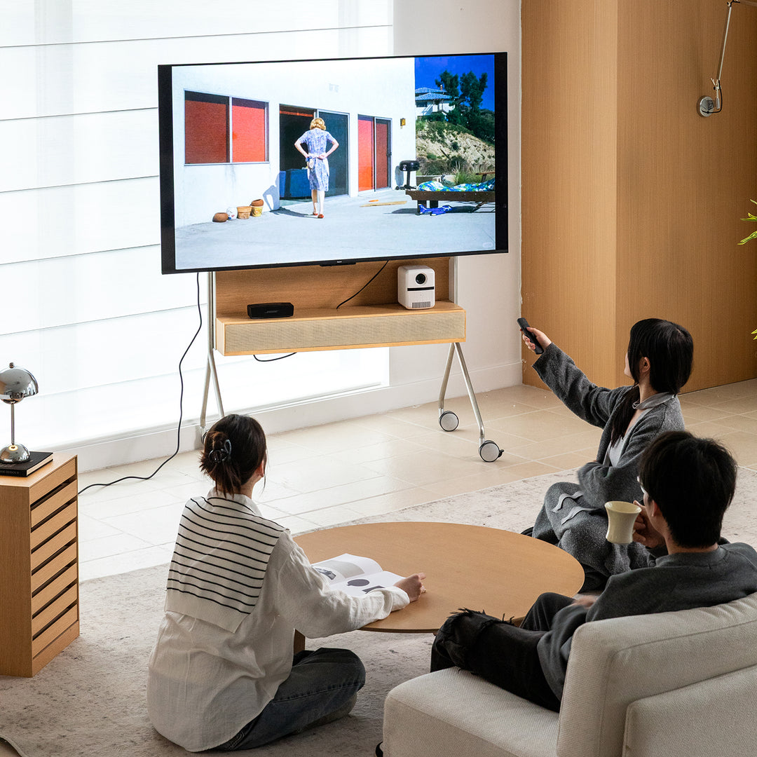Minimalist ash wood veneer tv hanger roam material variants.