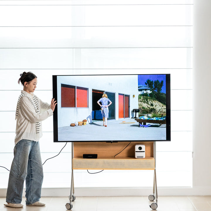 Minimalist ash wood veneer tv hanger roam with context.