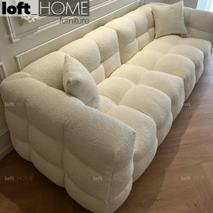 Minimalist boucle fabric 4 seater sofa boba layered structure.