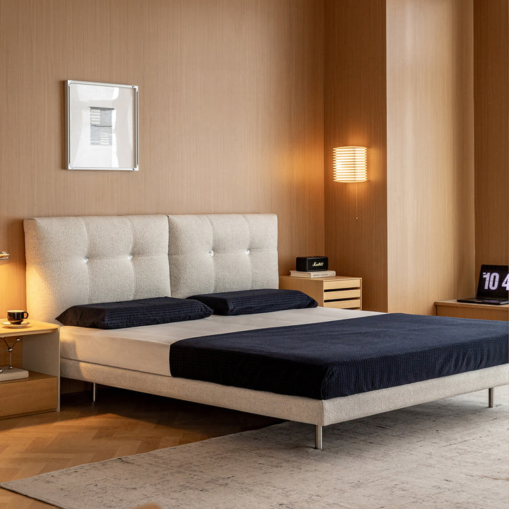 Minimalist boucle fabric bed morn primary product view.