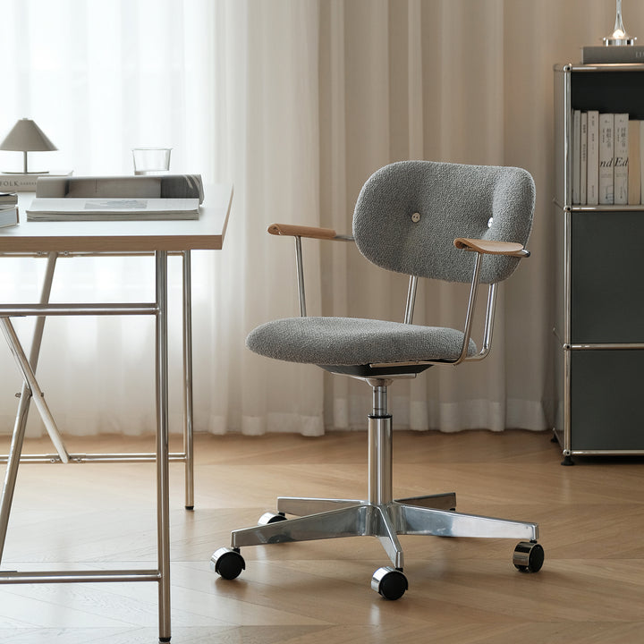 Minimalist boucle fabric study chair aodo detail 1.