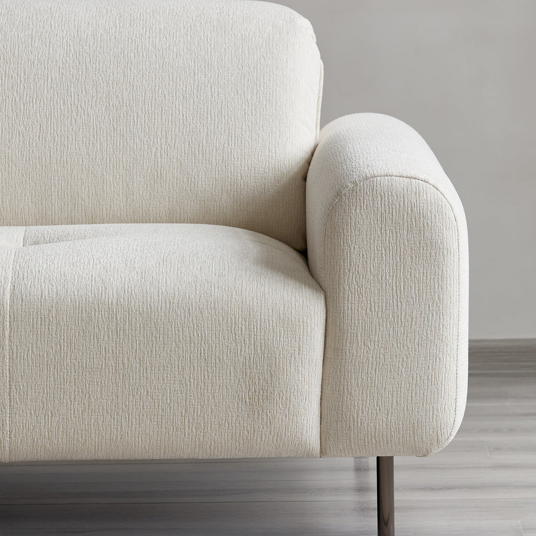 Minimalist chenille velvet fabric 1 seater sofa drift in panoramic view.