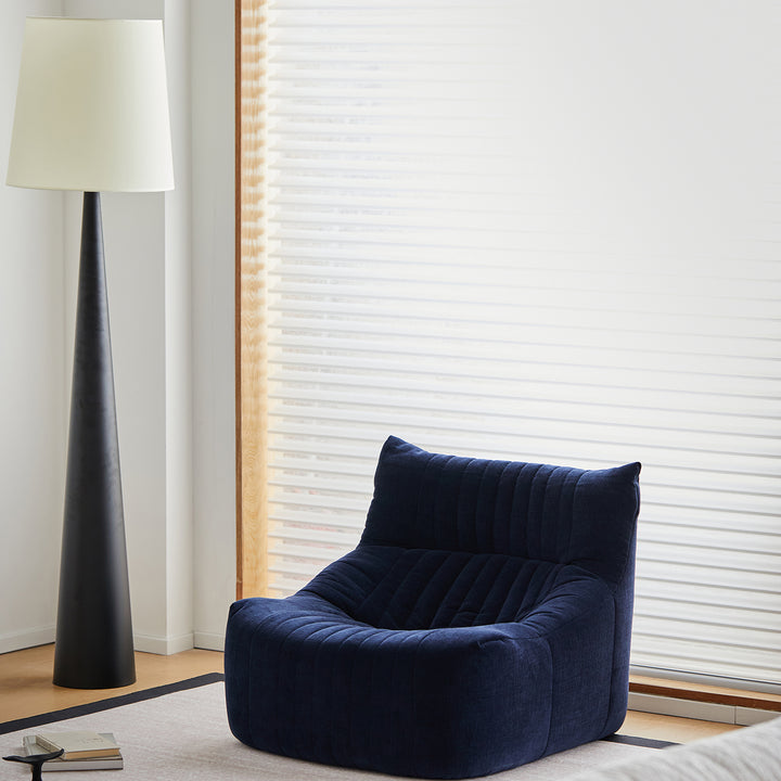 Minimalist chenille velvet fabric 1 seater sofa kait in panoramic view.